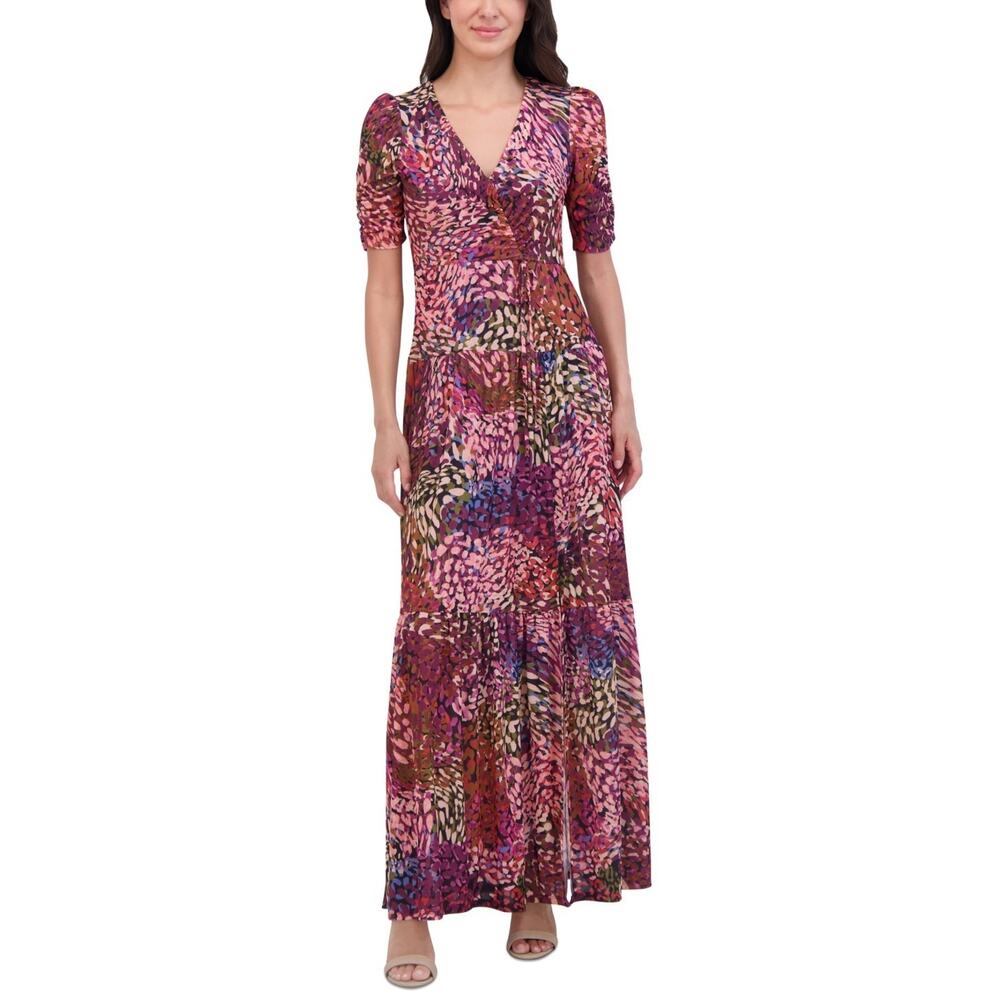 Vince Camuto Women's V-Neck Front-Shirred Maxi Dress Multi Size 8 1836